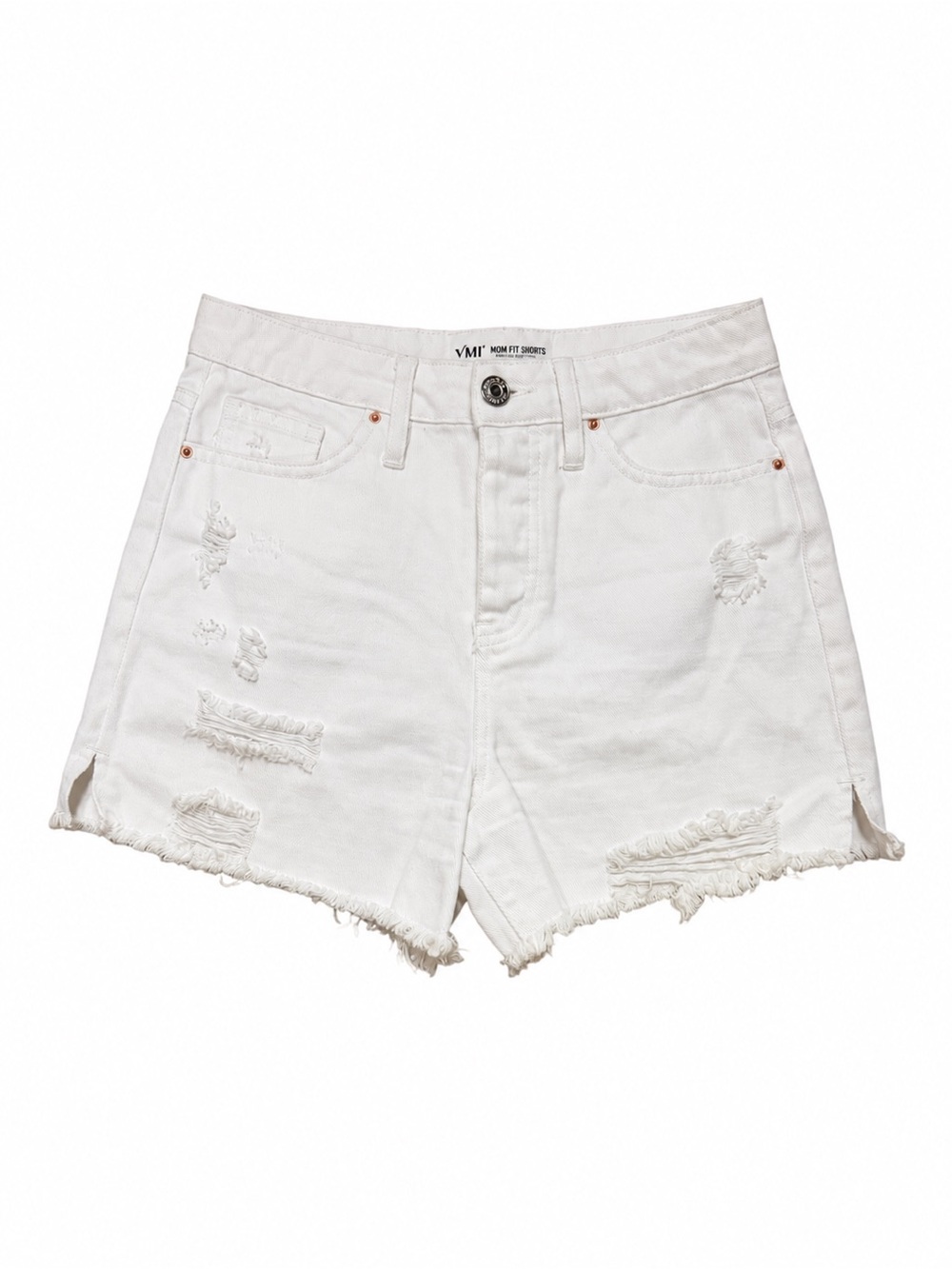 YMI Mom Fit White Distressed Denim Shorts Size 3/26 High Rise Raw Hem Cotton